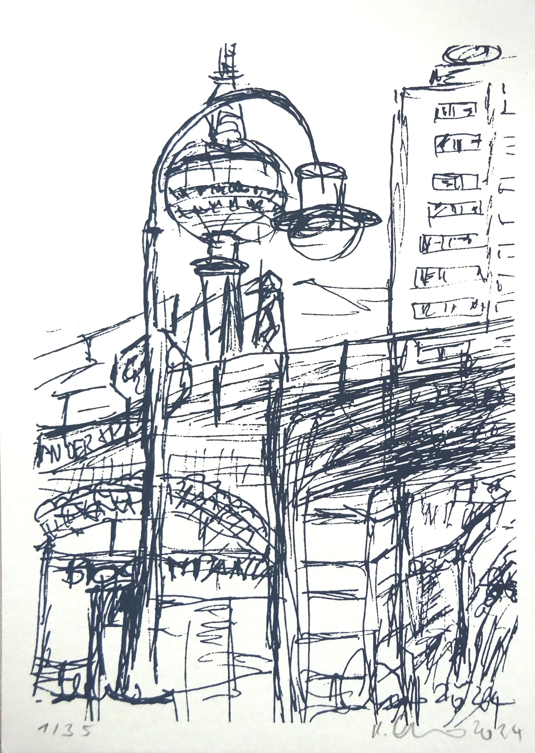 Hackescher Markt sketch-new szenegirl silkscreen- edition 35-14,7x21 cm-lascaux gouache on 300 gr paper-2024
