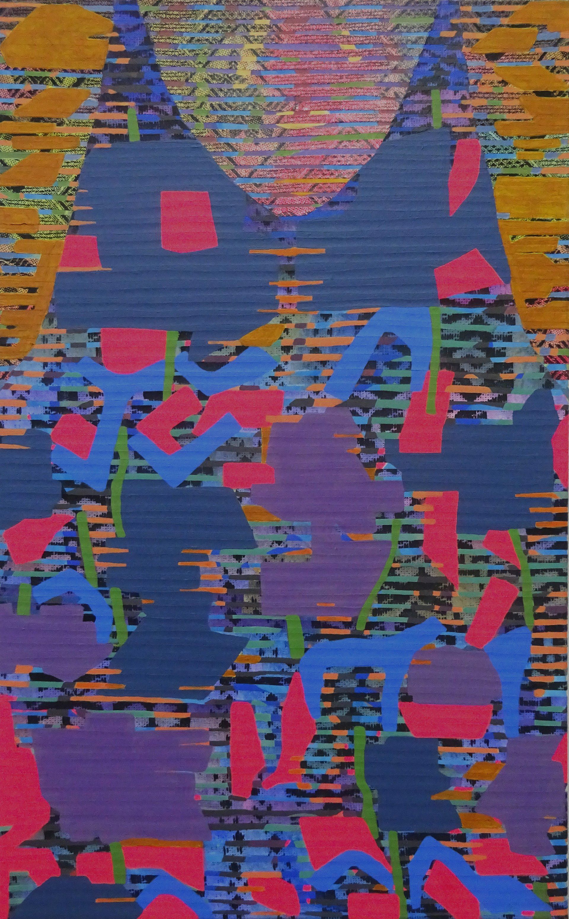 passenger bluepink, Serie Multituned, 90 x 55 cm, black & white fotocopy, acryl on canvas, 2020 Betty Stürmer, painting, collage