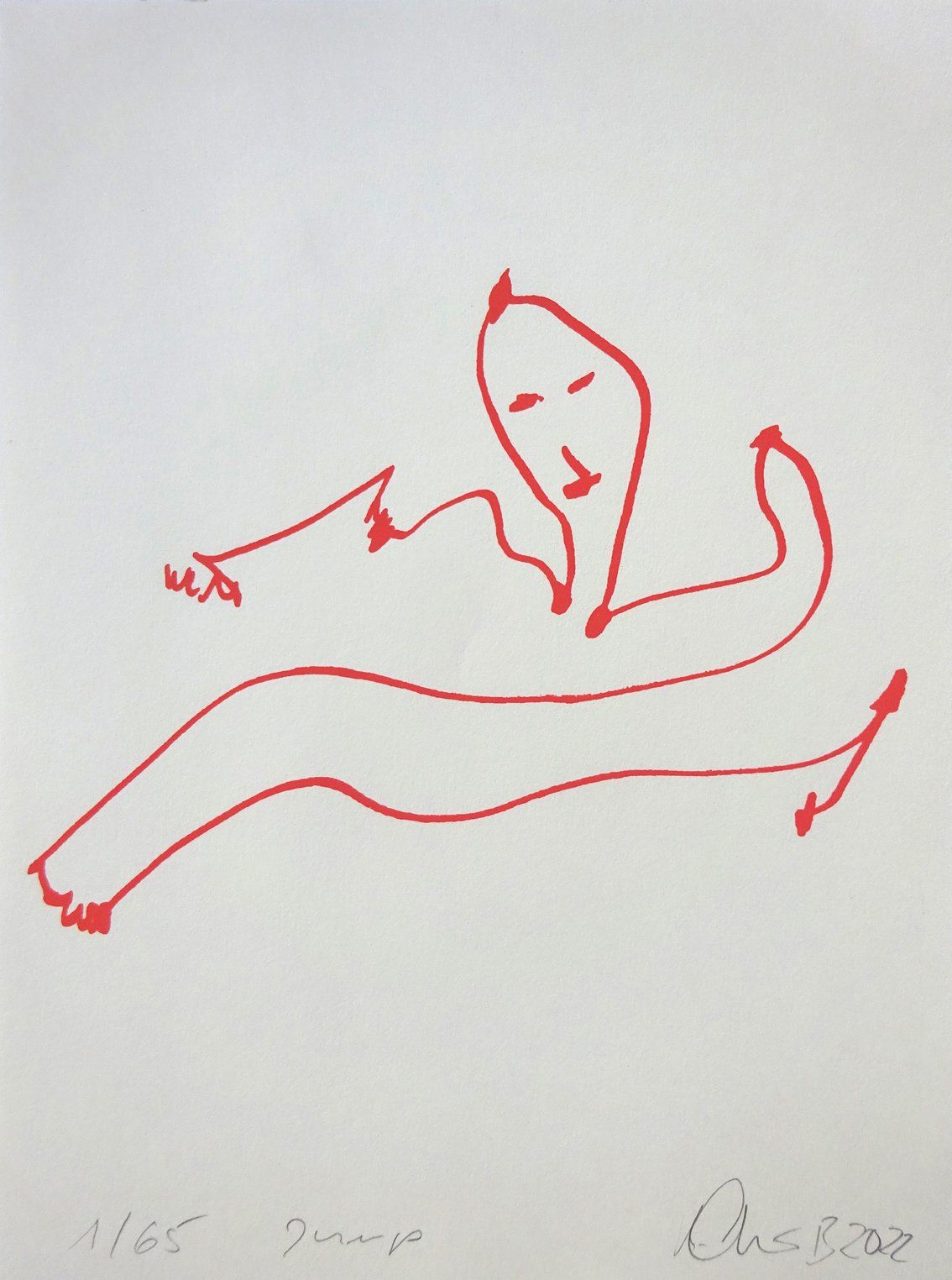 red jump, silkscreen, 16 x 21,5 cm, edition 65, gouache on bookprinting paper, Szenegirl Edition, 2022