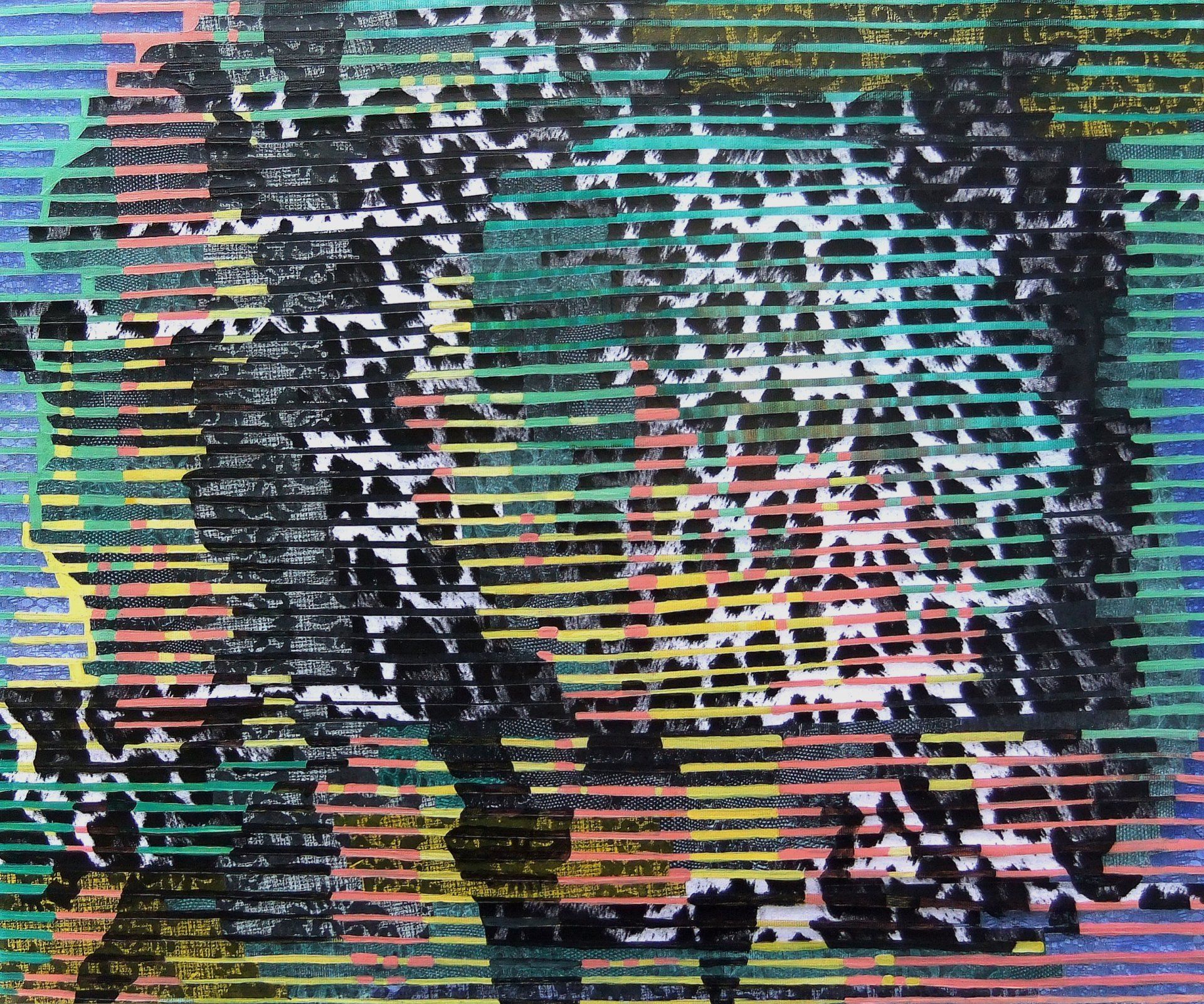 leo, serie multituned, 50 x 70 cm, acryl, black & white fotocopy on canvas, 2013 Betty Stürmer, painting, collage