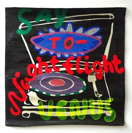 nightflight to venus, 1998, 120 x 120 cm, acryl, glimmer, latex on paper, sold at Direkte Auktion, 2020 club art, direkte auktion
