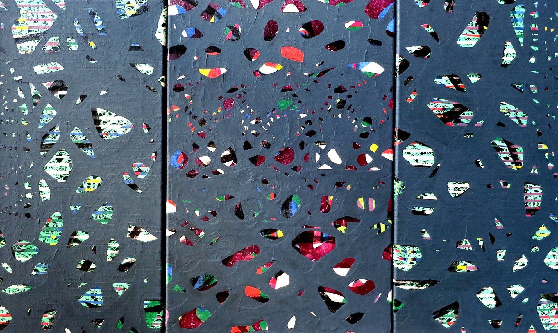 diamonds , 100 x 60 cm, 3 parts , acryl, black & white fotocopy on canvas, 2018 collage, painting, Betty Stürmer