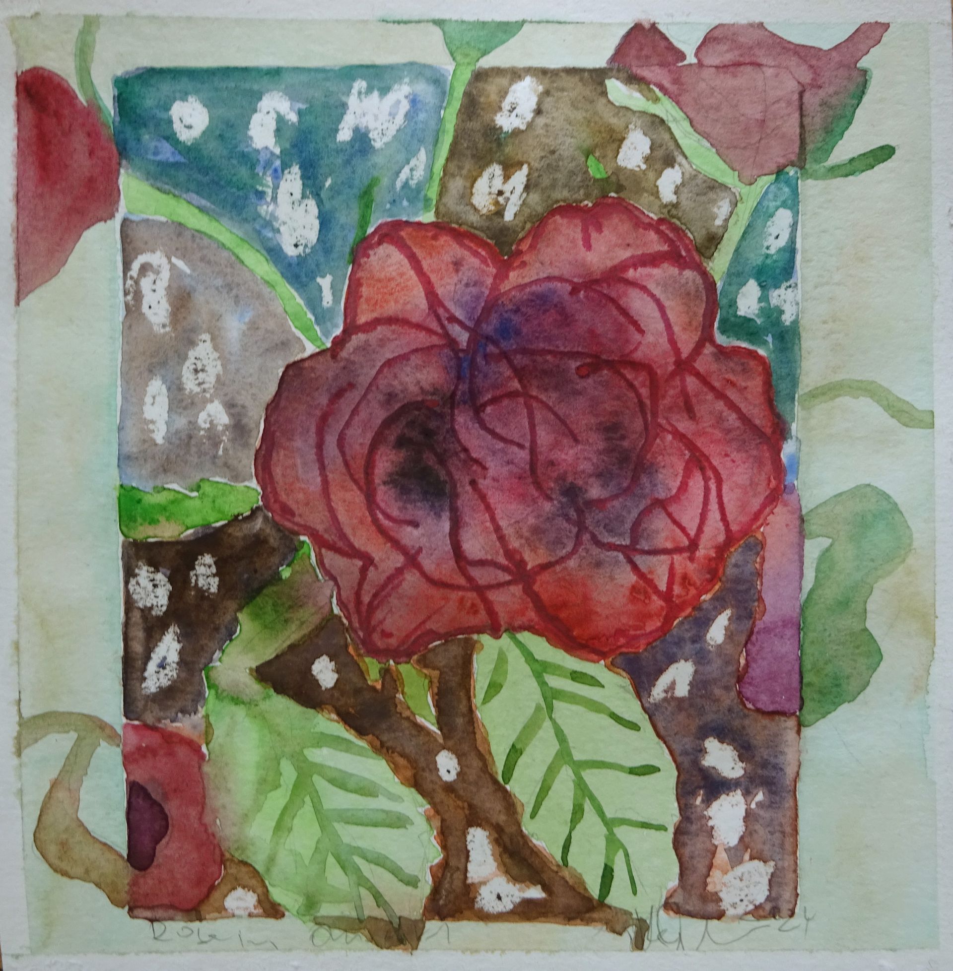 rose im quadart, 20x20 cm, watercolor, 2024