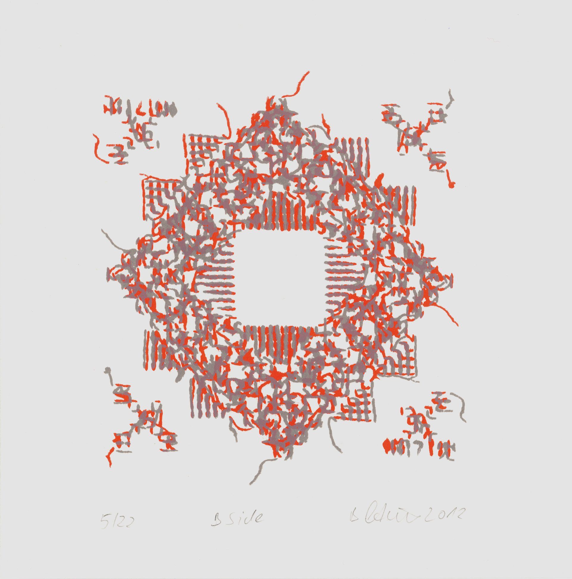 b-side, 25 x25 cm, edition 22, silkscreen, 2012, one print of the edition sold to Zentral- und Landesbibliothek-artothek, Berlin Betty Stürmer, Silkscreen