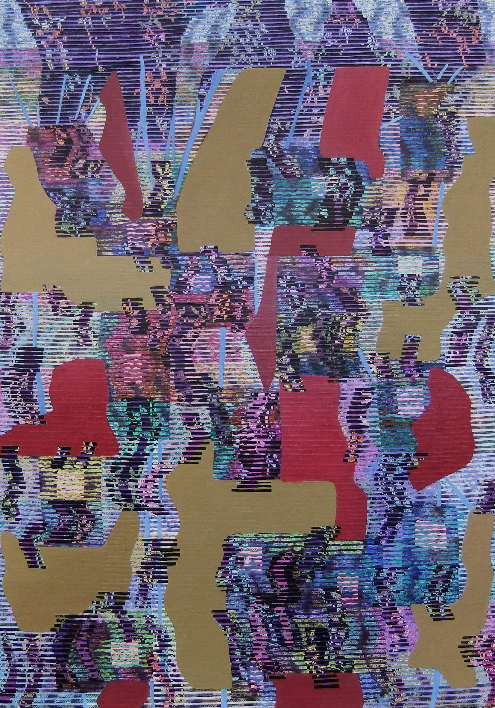 breaks, 120 x 100 cm, acryl, black & white fotocopy on canvas, 2014 Betty Stürmer, painting, collage, pictures to electronic music