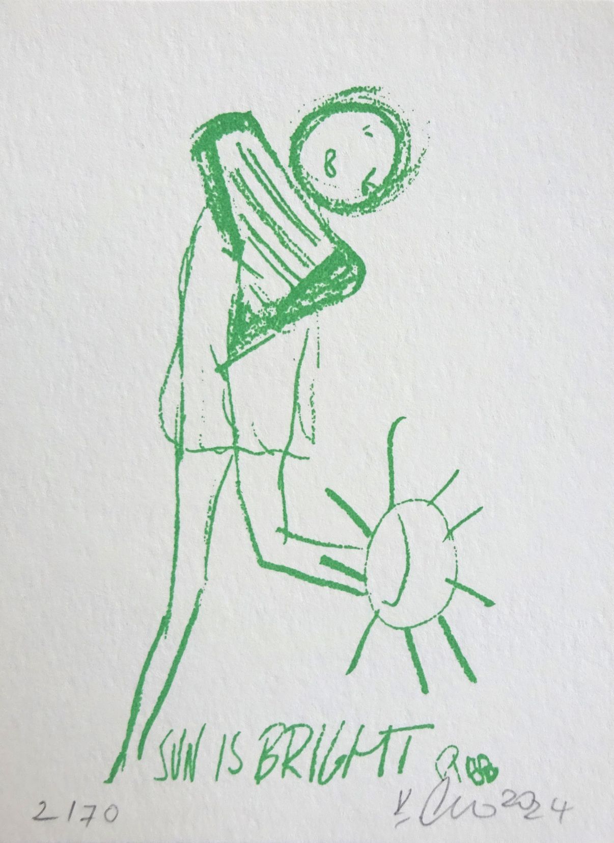 sun is bright , silkscreen, 10 x 14 cm, edition 70, lascaux gouache on 300 gr. paper, 2024