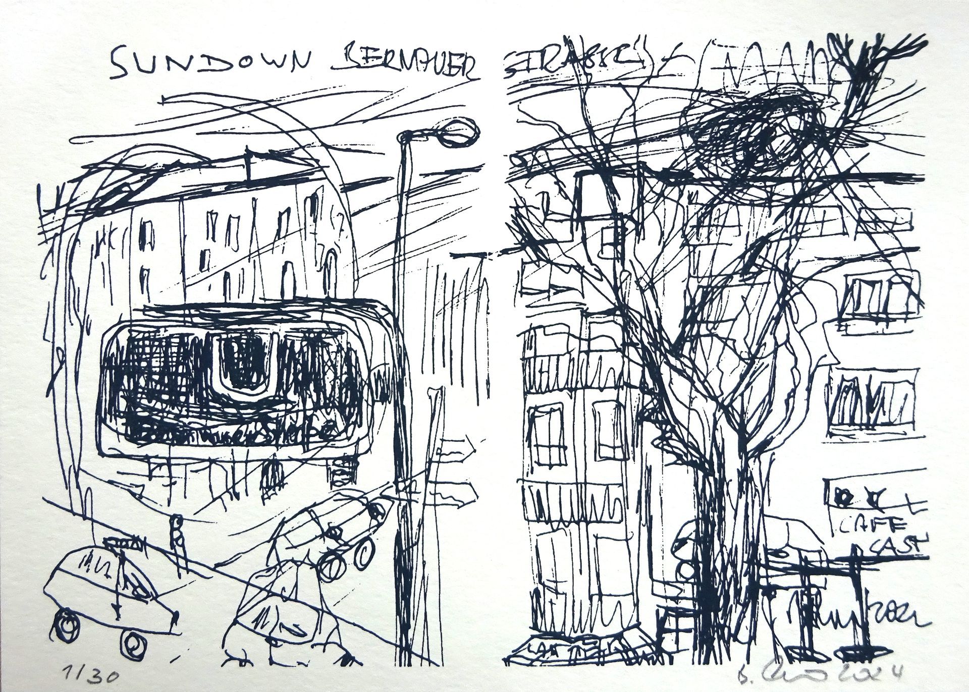 sundown bernauer - new szenegirl silkscreen- edition 30-14,7x21 cm-lascaux gouache on 300 gr paper-2024