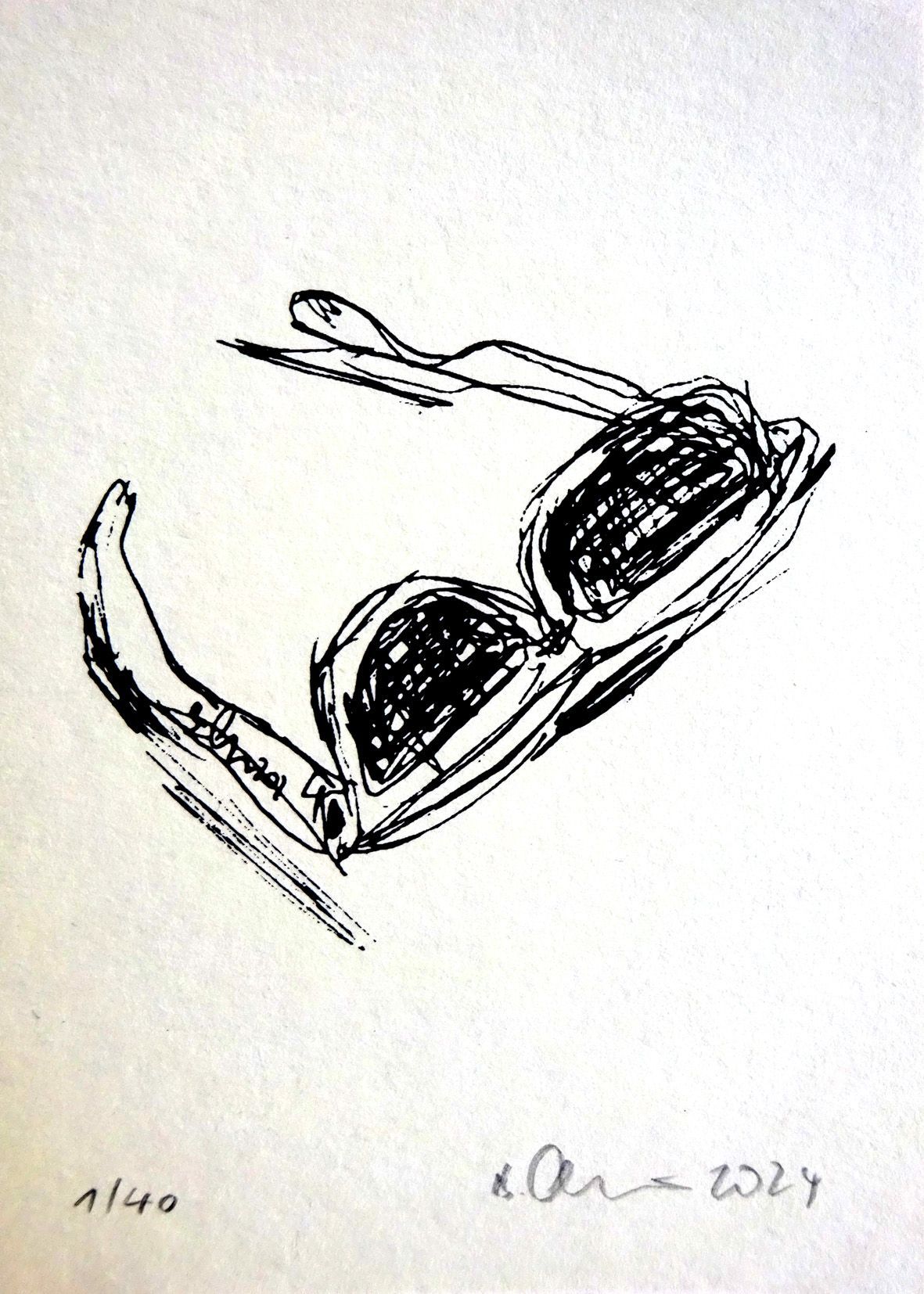 sunglasses, silkscreen, edition 40, lascaux gouache on 300gr, 2024