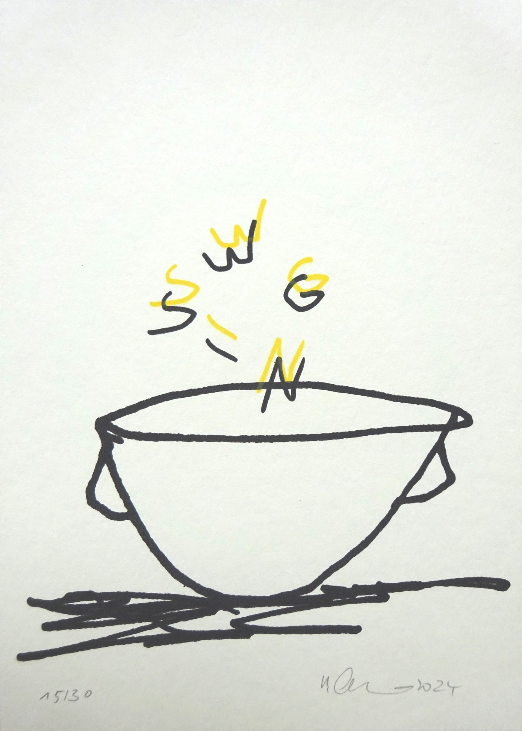 Swing yellow-15x21cm-edition 30, lascaux gouache on 300 gr paper, handprinted silkscreen, 2024