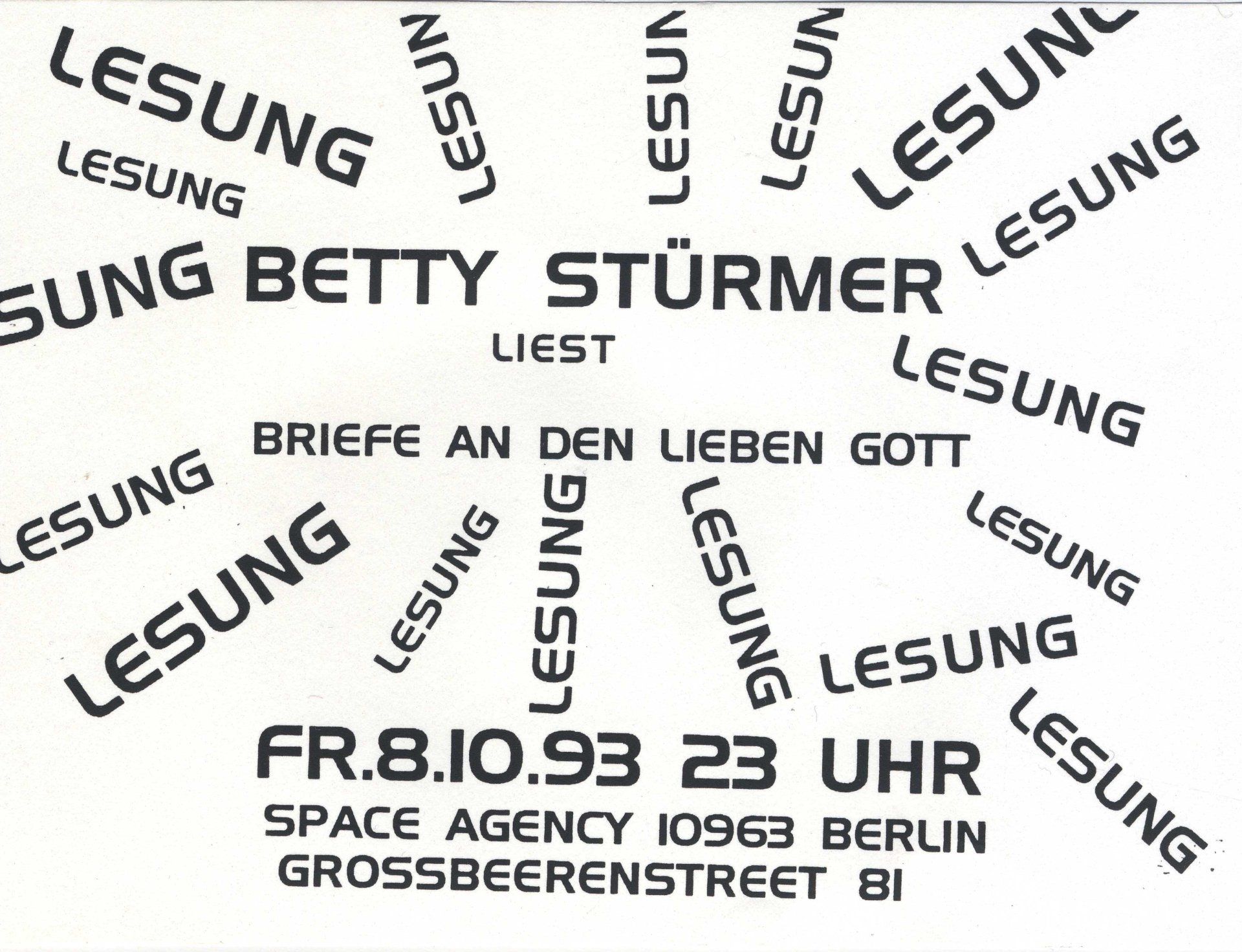reading performance, Briefe an den Lieben Gott, Space Agency, 1993