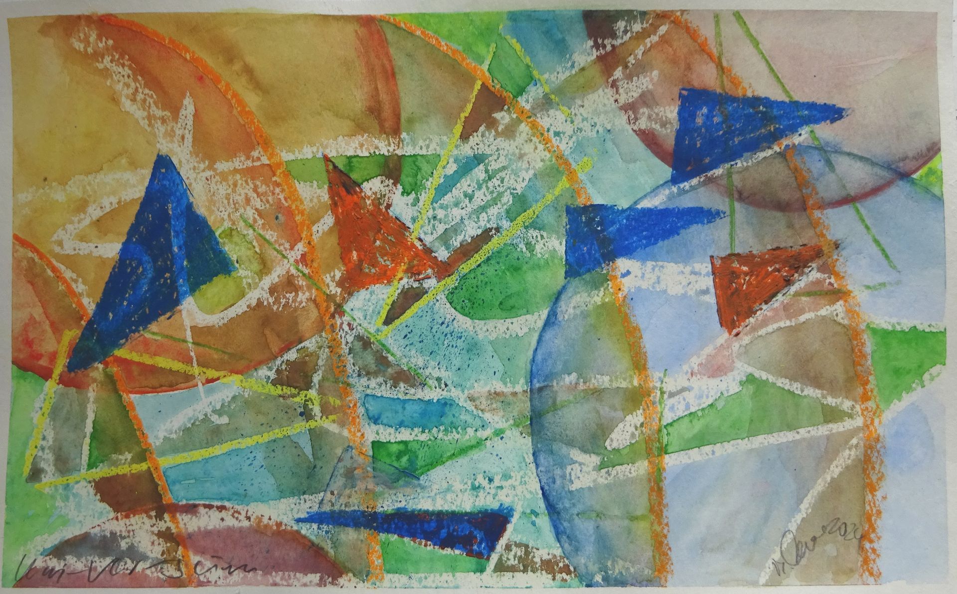 Uni-ver-sum, Aquarell, Ölkreide, 22 x 35 cm, 2023, Betty Stürmer