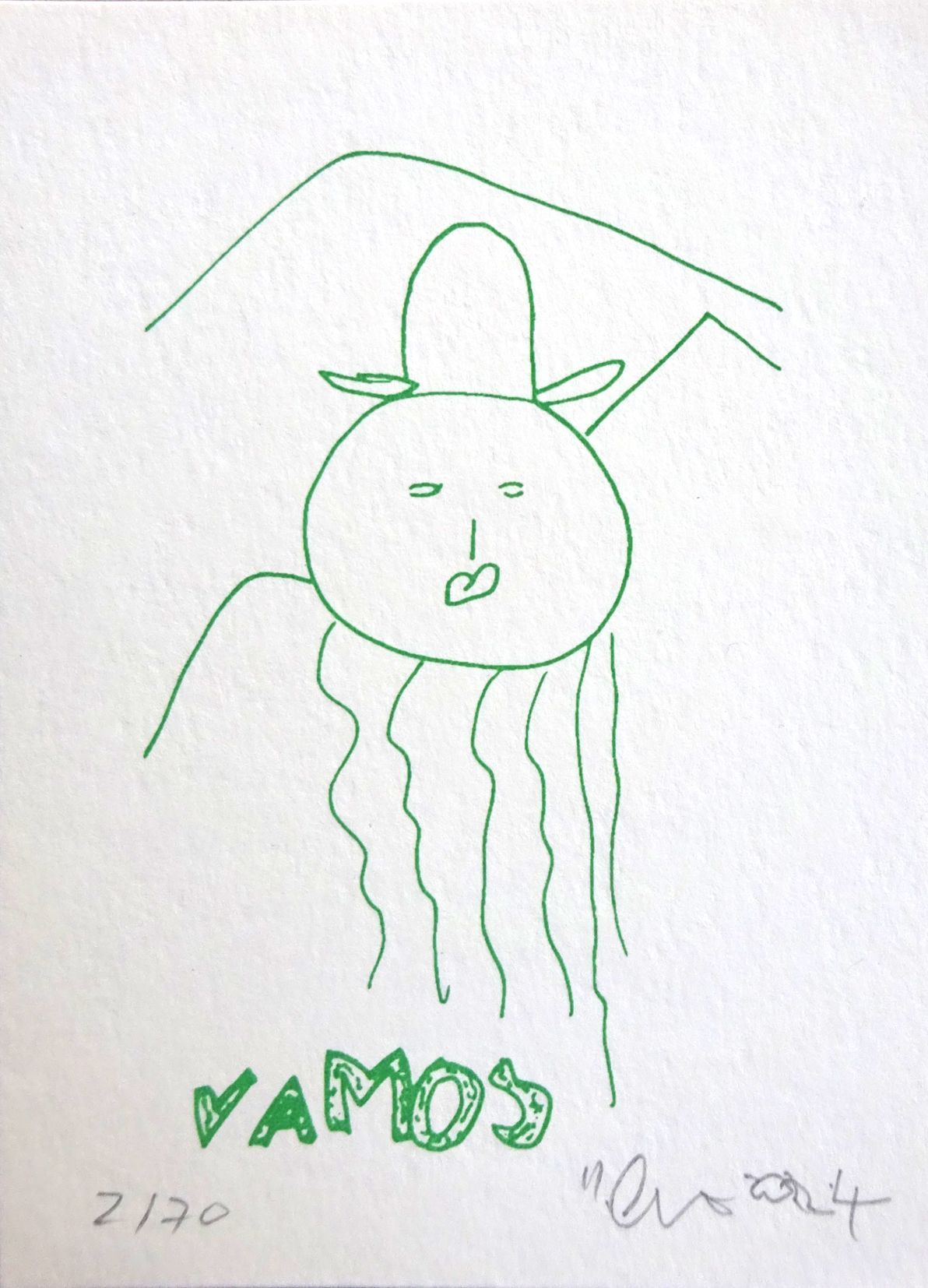 vamos, silkscreen, 10 x 14 cm, edition 70,  lascaux gouache on 300 gr. paper, 2024