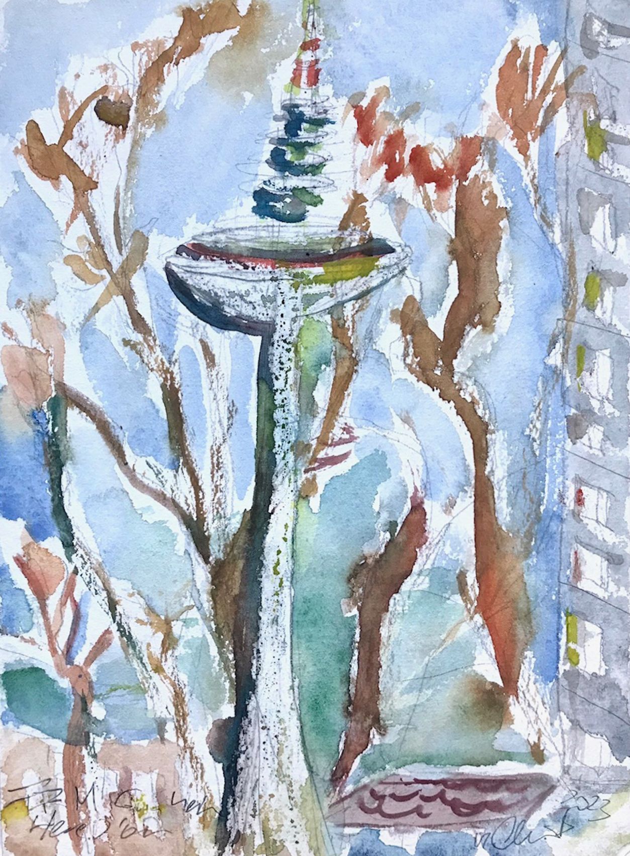 view frankfurt am main, watercolour, 15x21 cm, 2023
