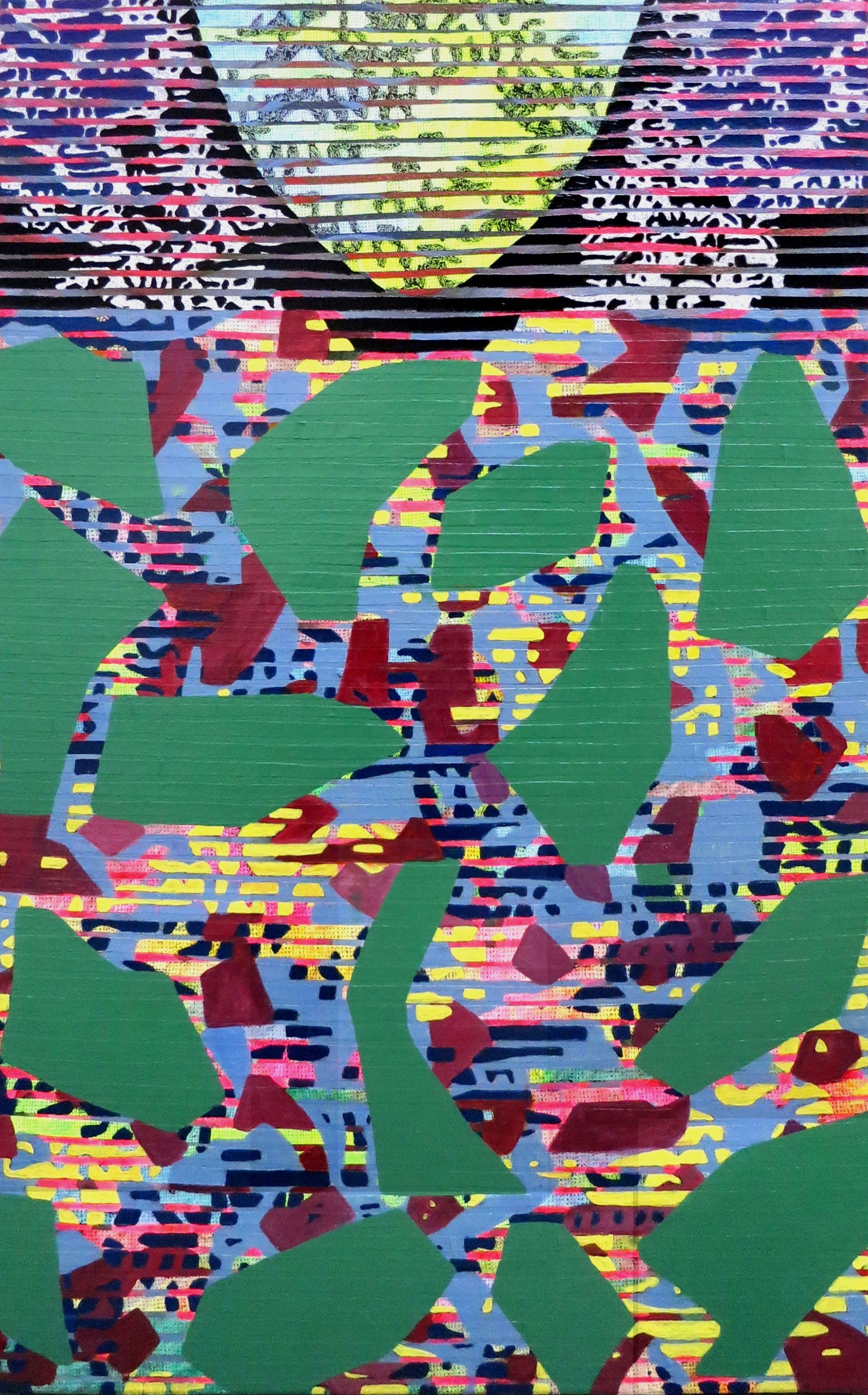 passenger green sleeves Serie Multituned, 90 x 55 cm, black & white fotocopy, acryl on canvas, 2017 painting-collage, Betty Stürmer, multituned, dubstep