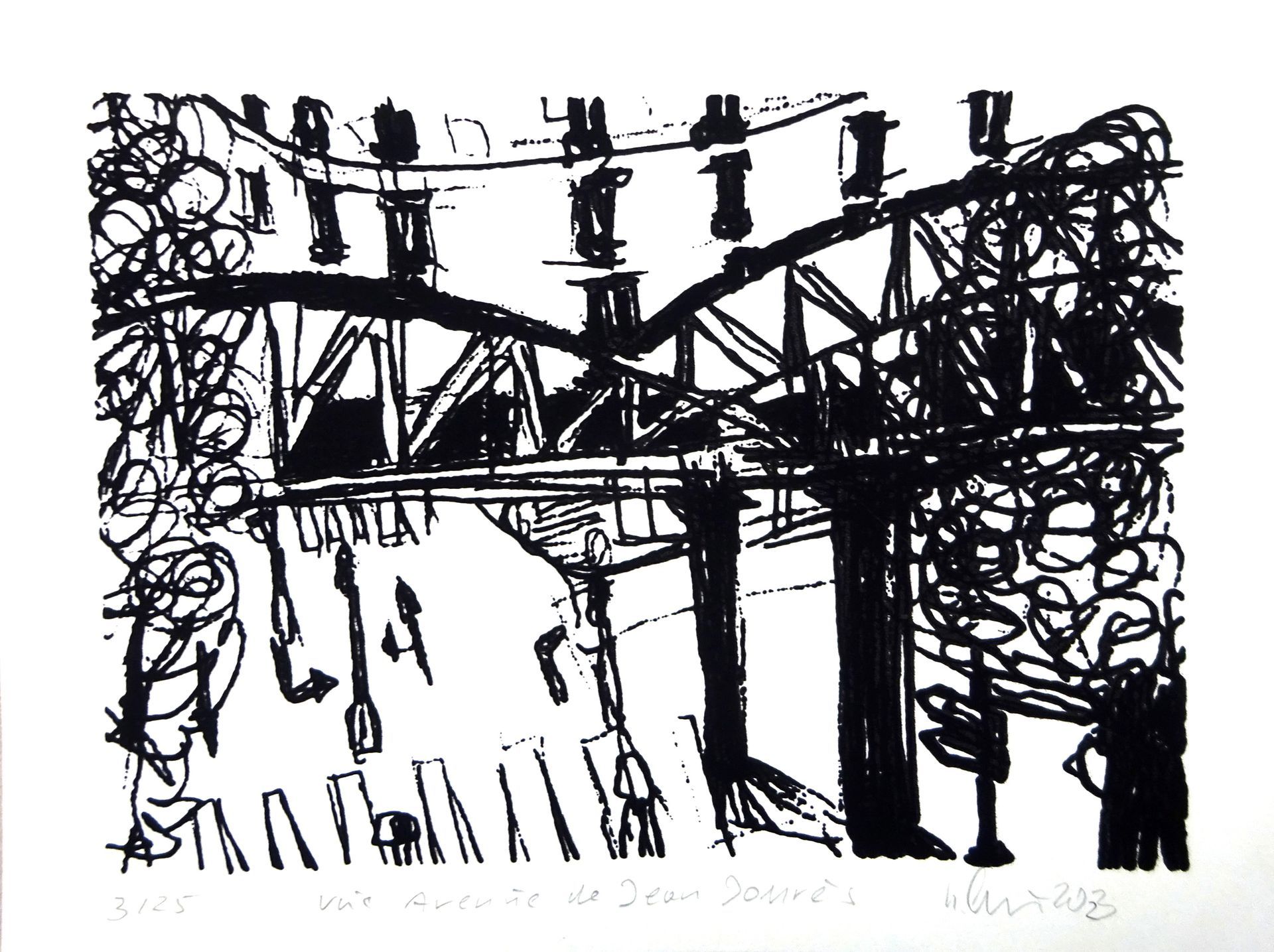 avenue des Jean Jaures-Szenegirl XVII-silkscreen-lascaux gouache on bookprintingpaper-edition 25-18x24cm-2023