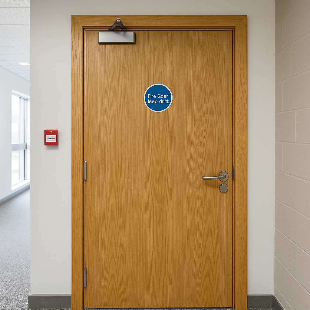 Fire door closer check in workplace corridor