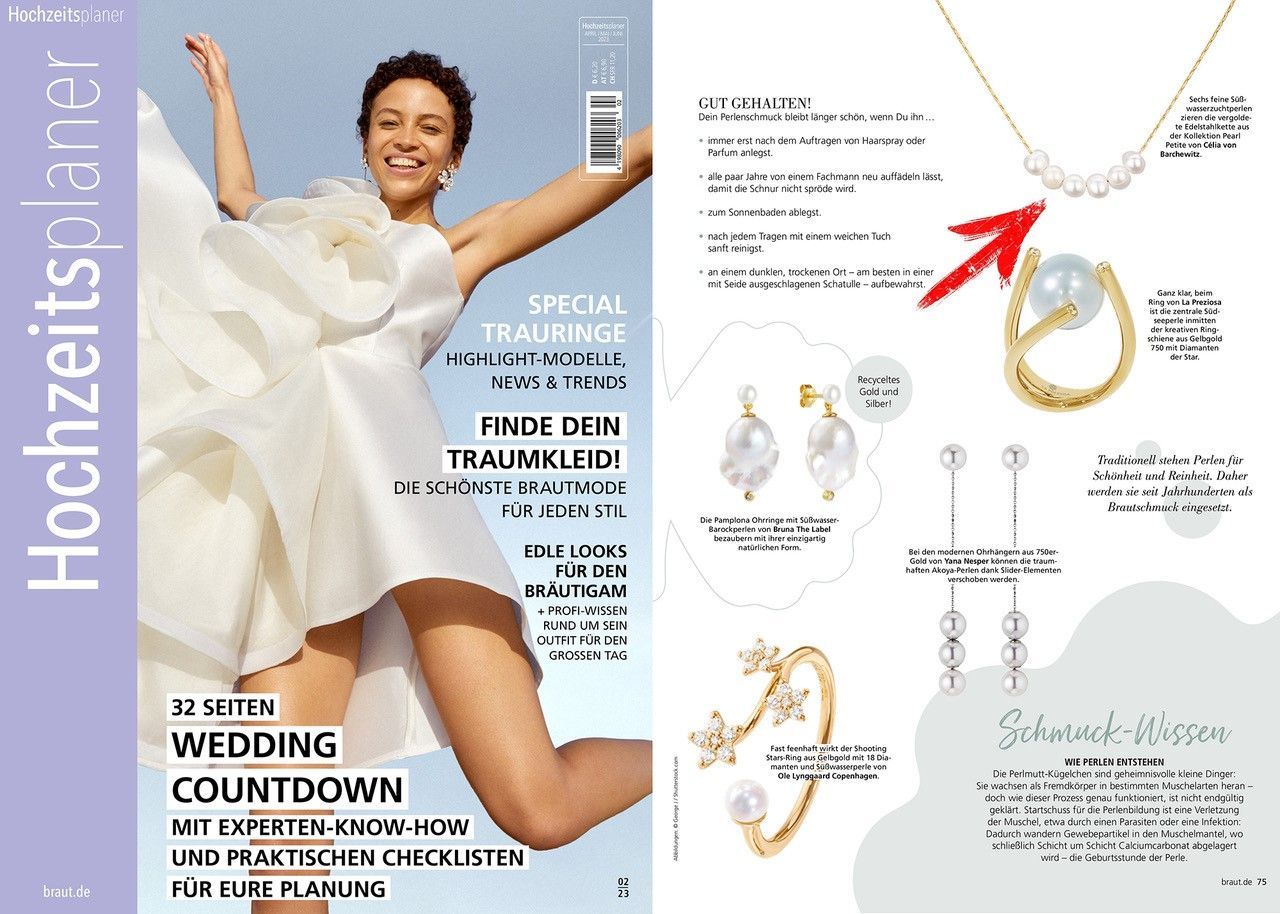 Veröffentlichung Magazin Hochzeitsplaner Brautschmuck mit Perlen