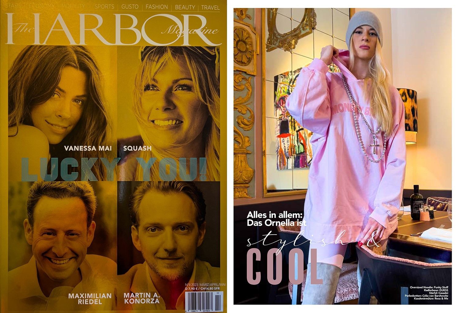 Harbor Magazin Veröffentlichung Model mit langen Perlenketten