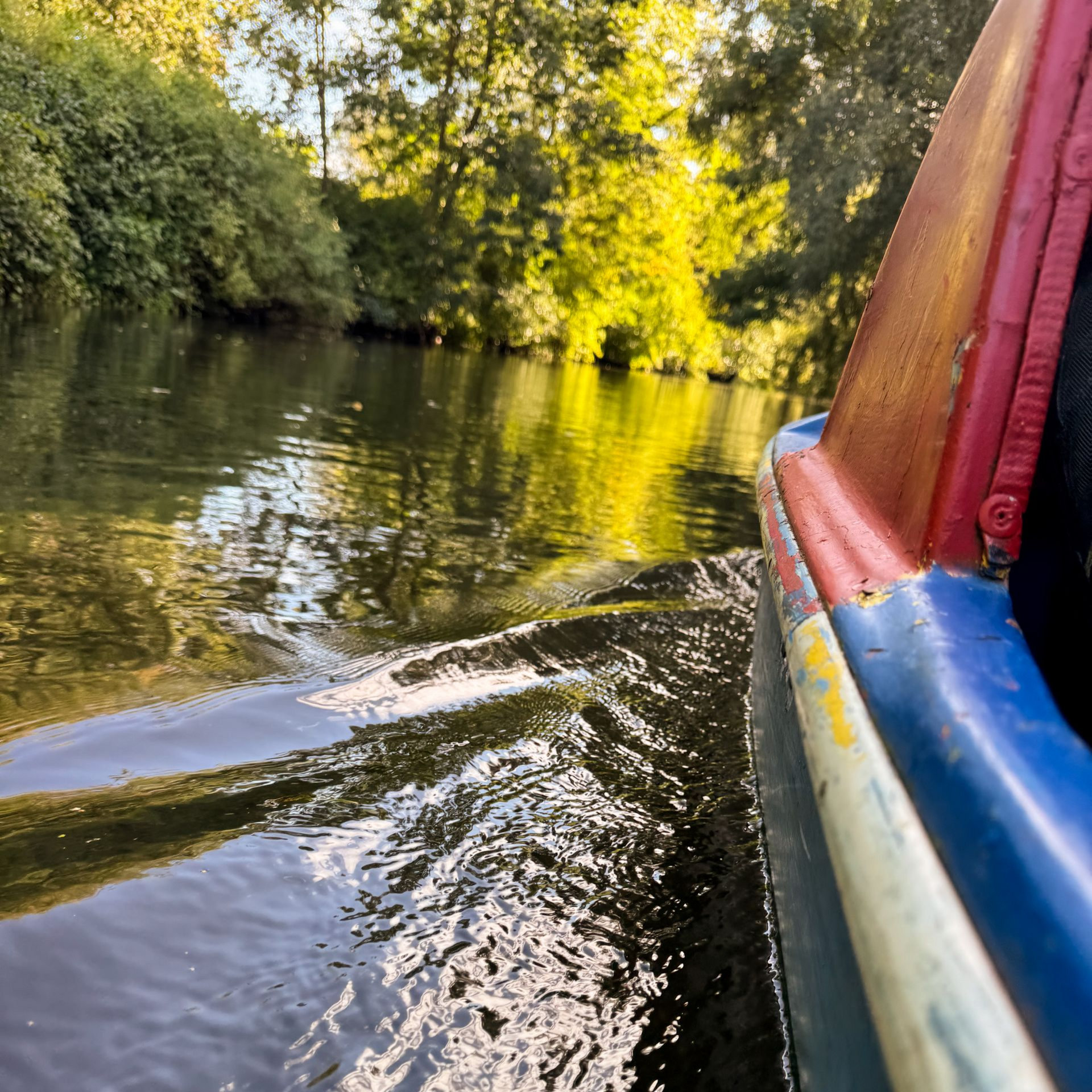 Blick aus einem Tretboot auf die Ilmenau
