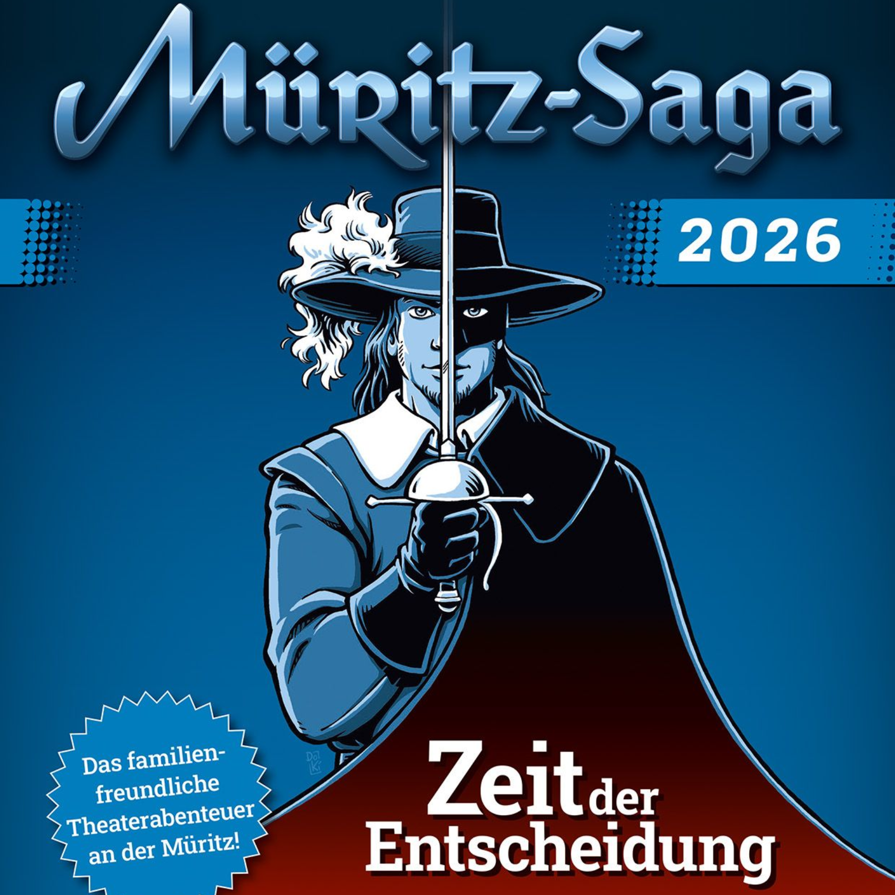 MV mit Kind Müritz-Saga Blick auf das 2026 Plakat mit dem maskierten Rächer