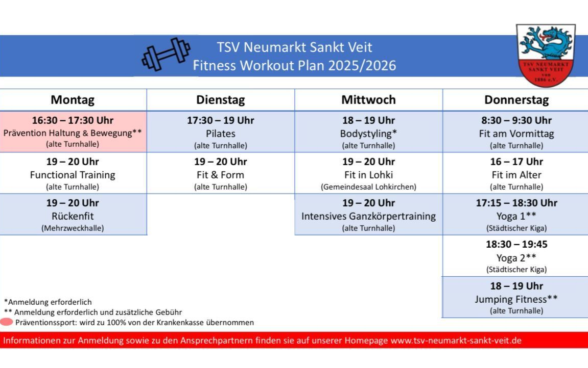 Trainningsplan TSV Neumarkt Sankt veit