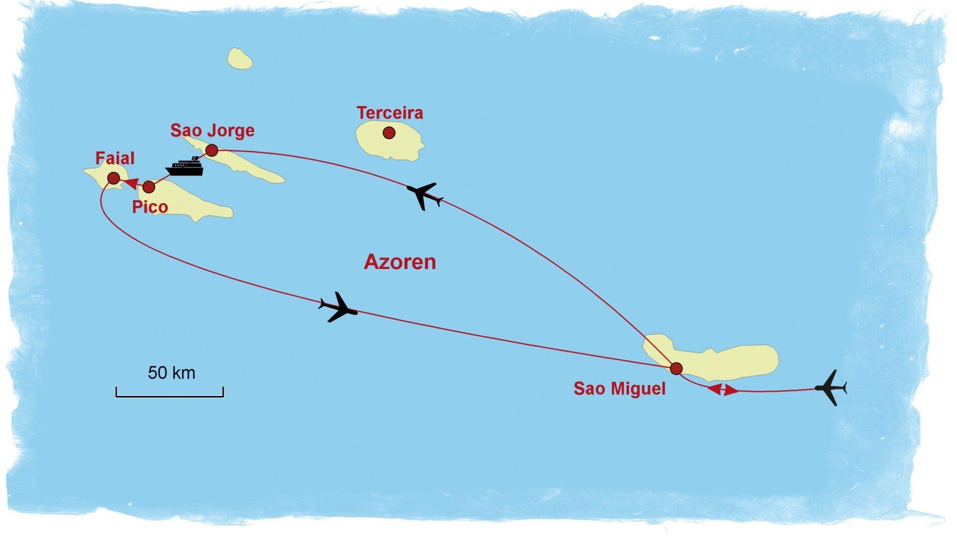 Unserer Reiseroute auf den Azoren - Geograf Exkursionen Vietnam Rundreise von Norden nach Süden Azoren Reise - Wunderbare Inseln im Atlantik entdecken