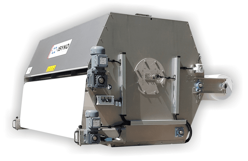 Darstellung TBF 3.200 mit optionaler Schmutzvliesaufwickelvorrichtung Edelstahl Bandfilter mit Schmutzvlieshaspel © ISYKO Filtersysteme