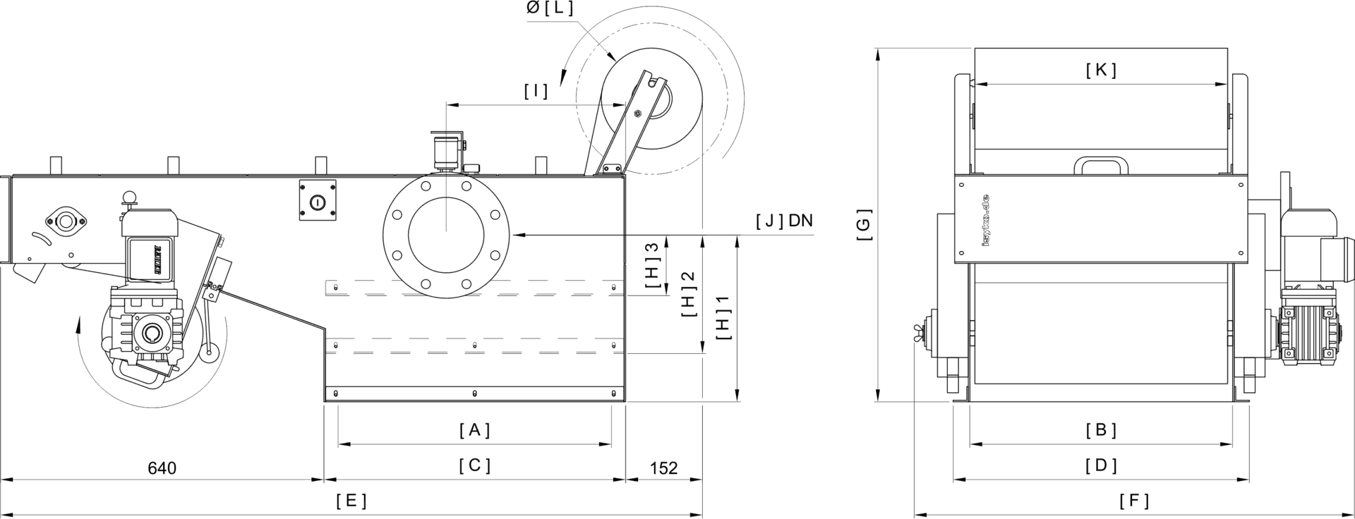 Technische Daten und Abmessungen des SBF 2 von ISYKO Filtersysteme Abmessungen und technische Daten Bandfilter SBF 2, von ISYKO Filtersysteme