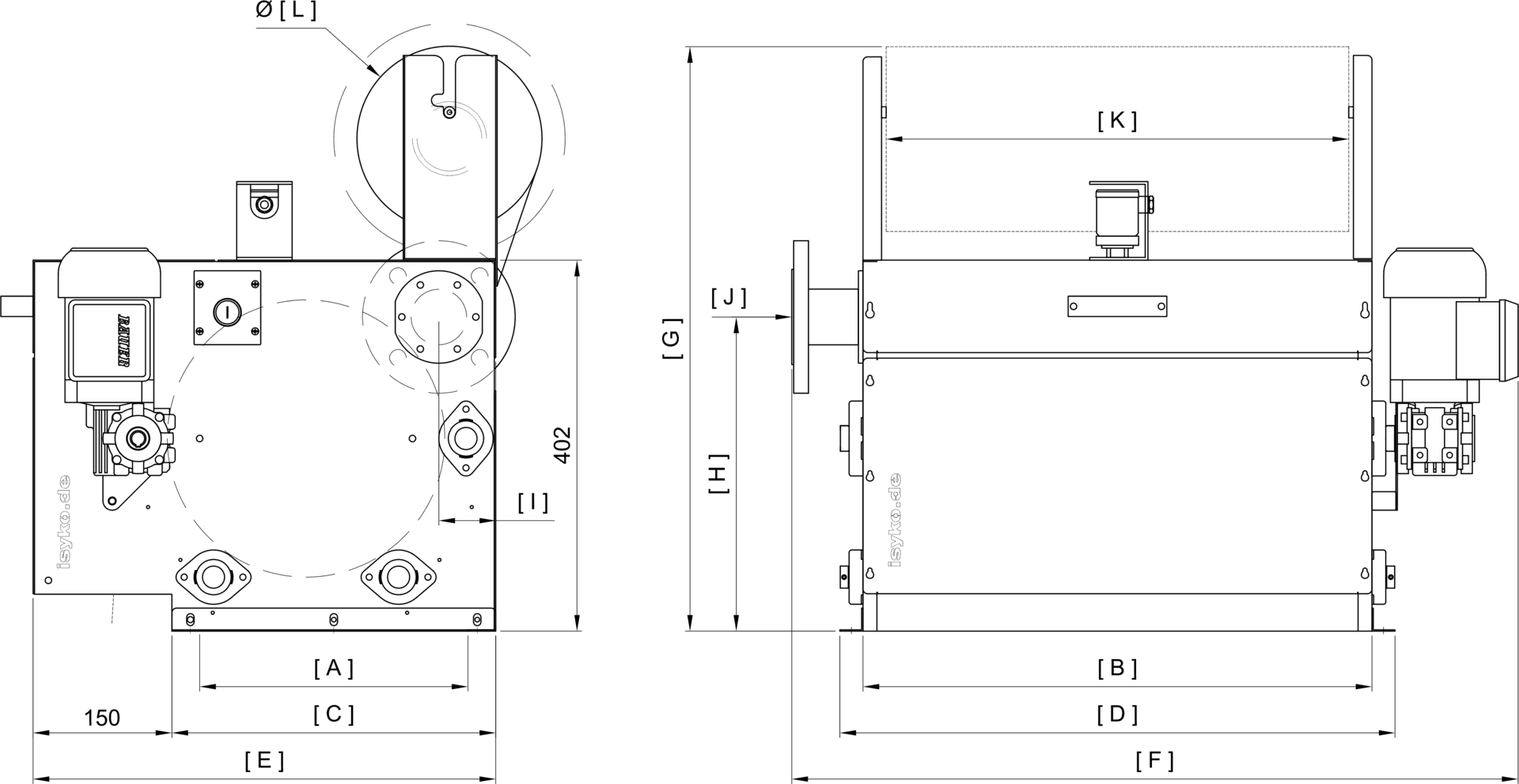 Technische Daten und Abmessungen des TBF 05 von ISYKO Filtersysteme Abmessungen und technische Daten Bandfilter TBF 05, © ISYKO Filtersysteme