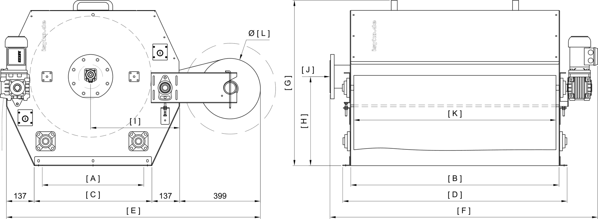 Technische Daten und Abmessungen des TBF 2 von ISYKO Filtersysteme Abmessungen und technische Daten Bandfilter TBF 2 © ISYKO Filtersysteme