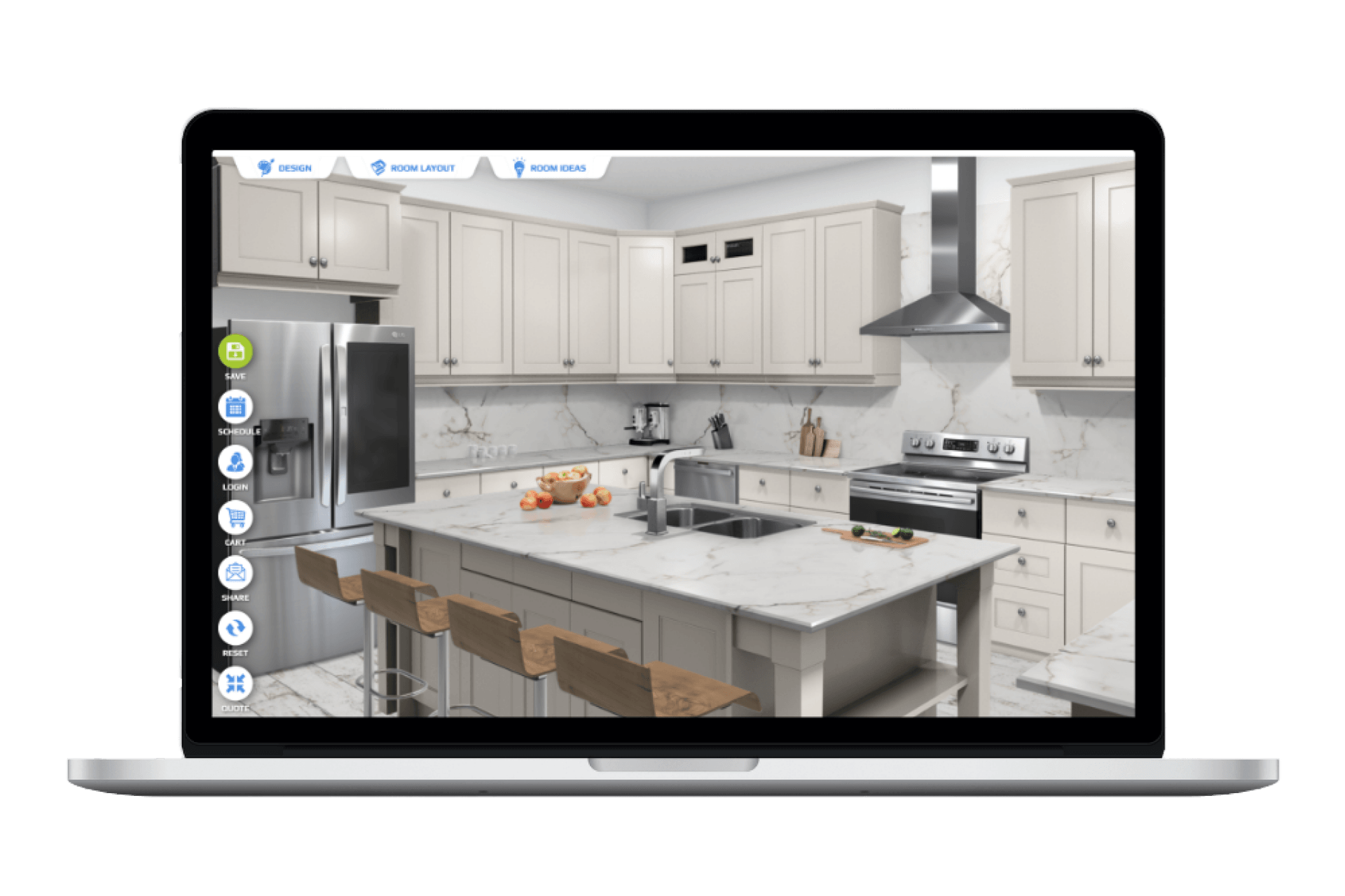 Online Kitchen Designer Kitchen visualization on laptop