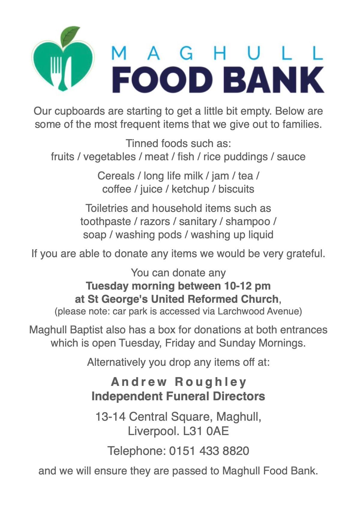 Maghull Foodbank Maghull Liverpool St George's United Reform Church Maghull Baptist Church