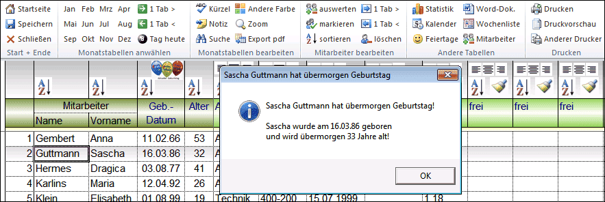 geburtstagsmeldung Urlaubsplaner Excel 2026 Geburtstagsmeldung