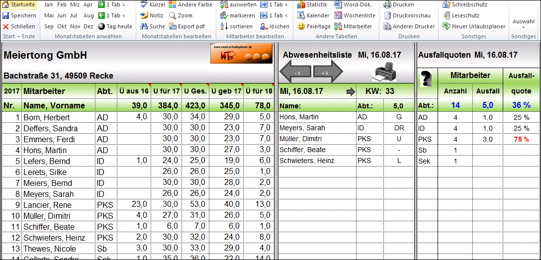 Mitarbeiterübersicht Urlaubsplaner Excel 2026