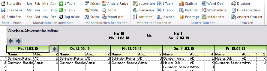 wochen-abwesenheitsliste Urlaubsplaner Excel 2026 Wochenliste