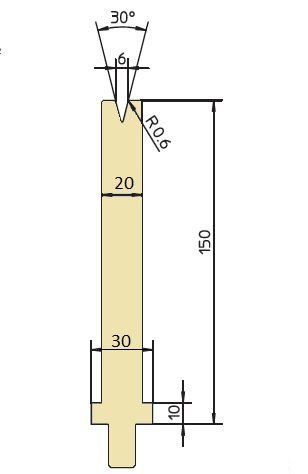 Unterwerkzeug 30° Öffnung 6mm Höhe 150