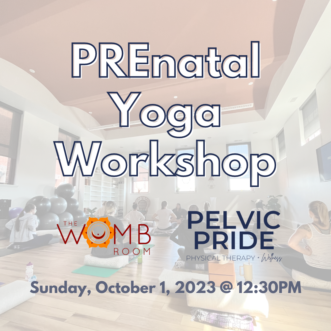 flyer for prenatal yoga workshop - women doing yoga