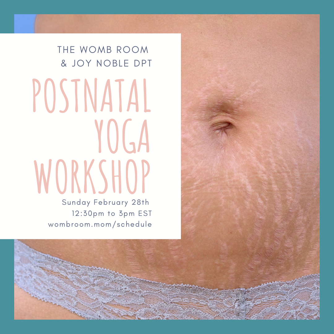 picture of postnatal belly with stretchmarks - postnatal yoga workshop flyer