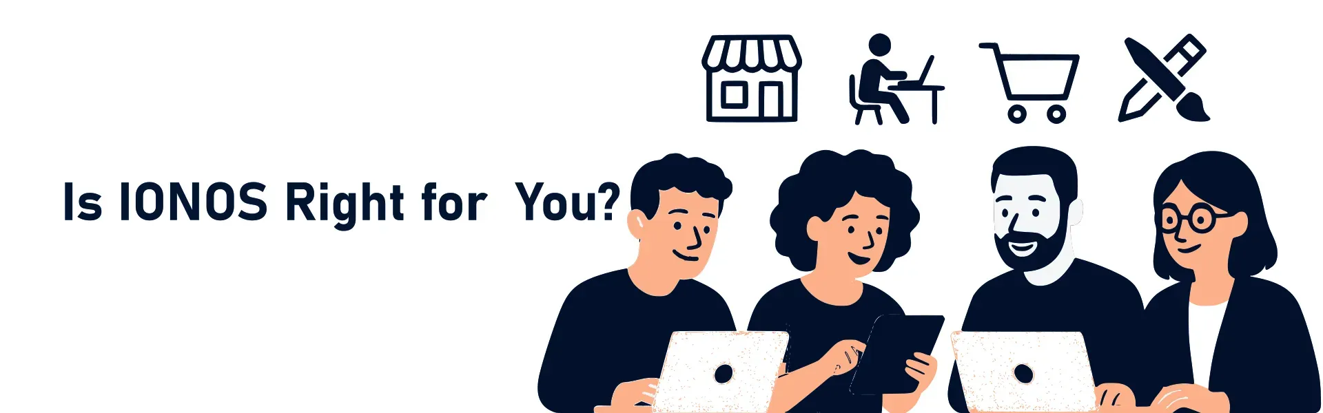 NAS GraphicX illustration of entrepreneurs and freelancers using laptops for IONOS website builder