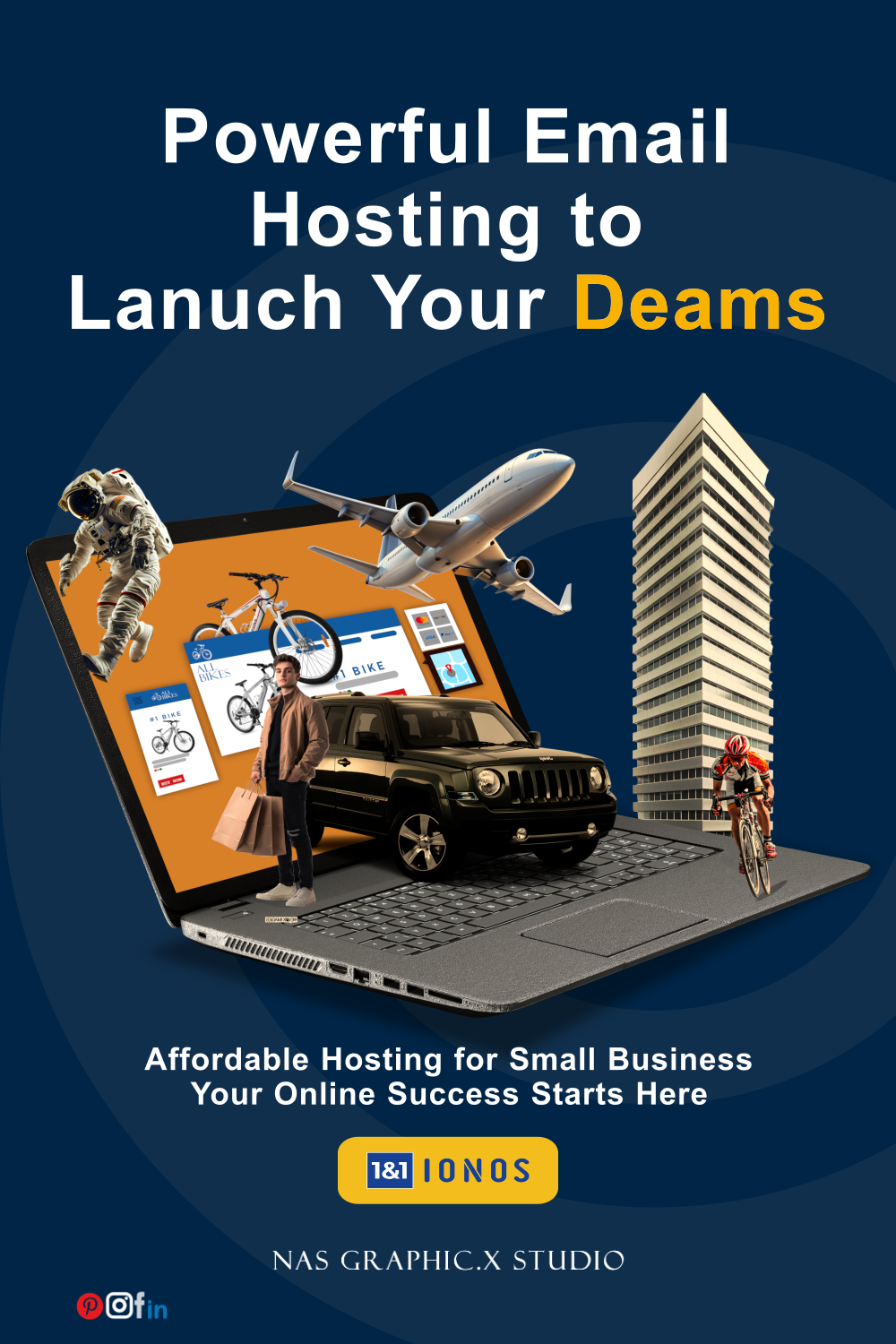 NAS GraphicX hero mockup with woman holding sketchbook featuring custom logo design