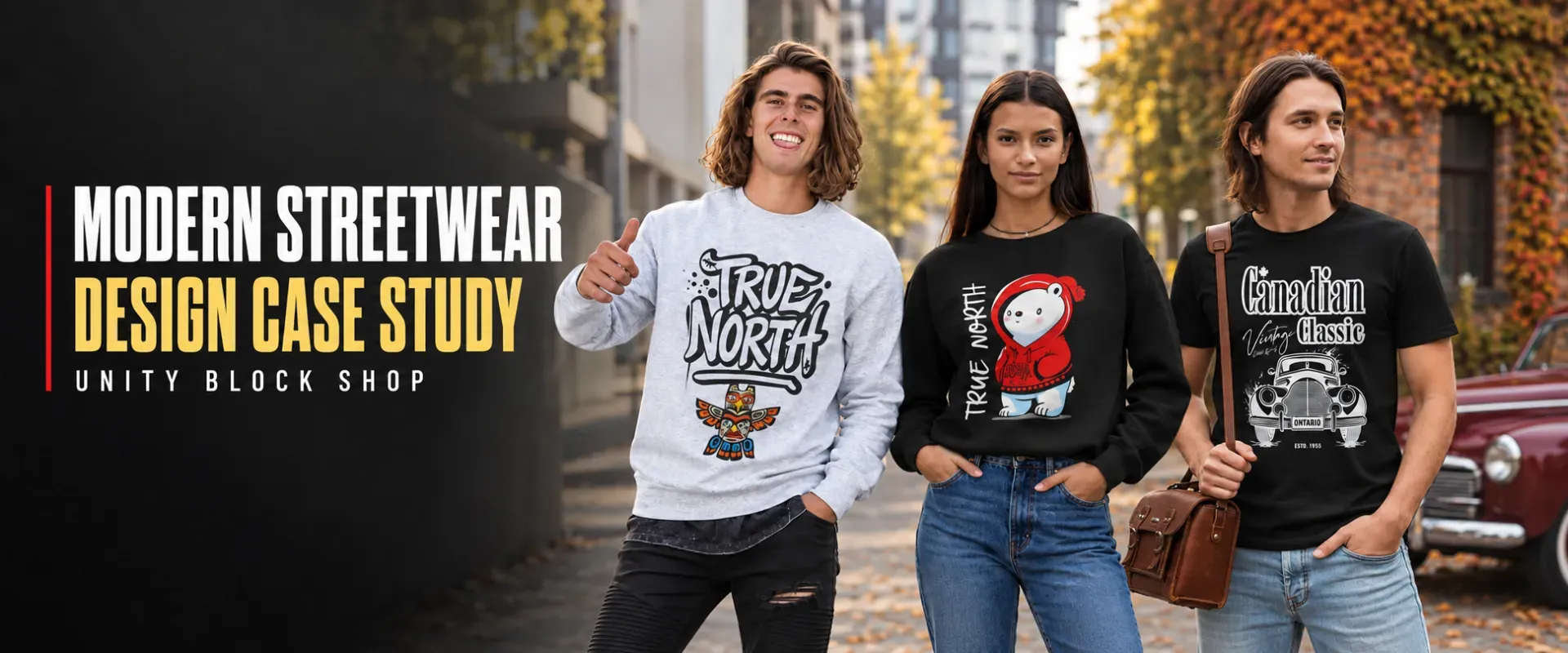 Unity Block Shop models wearing True North Canadian apparel graphics designed by NAS GraphicX Studio.