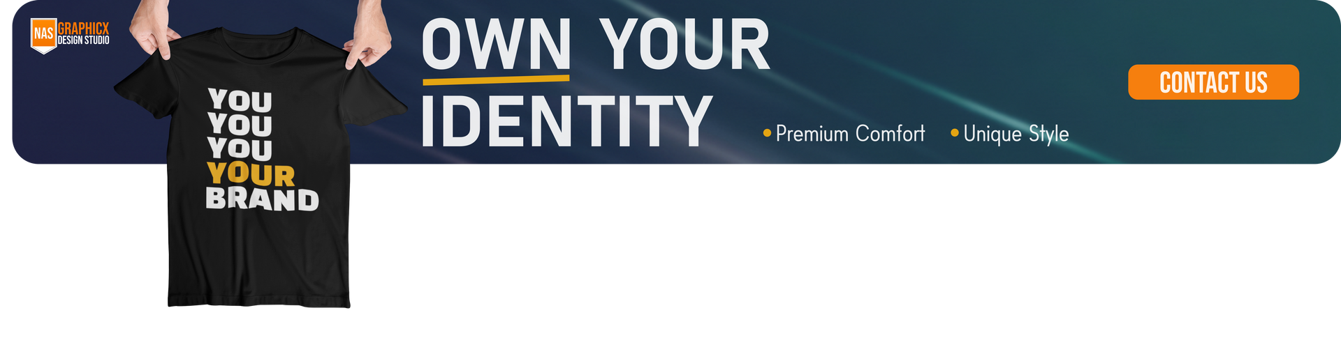 Apparel branding banner promoting custom identity design.