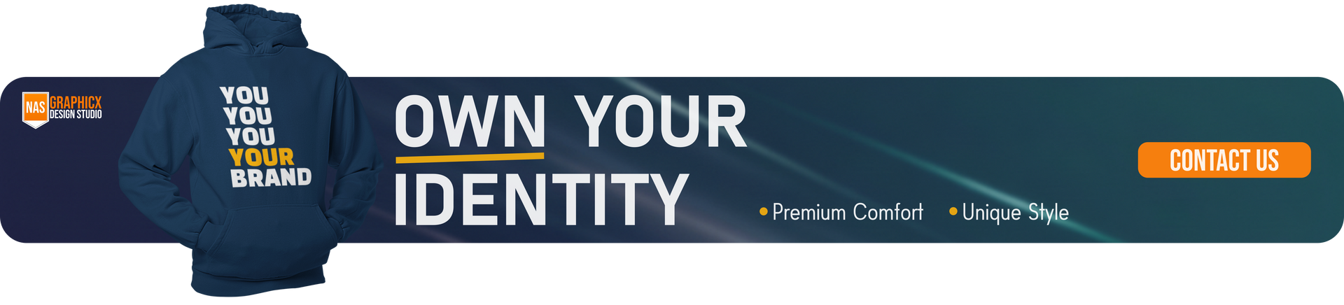 NAS GraphicX banner: Own Your Identity, Contact Us.