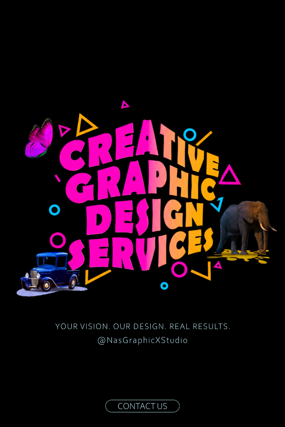 Creative graphic design services poster with bold colorful typography.