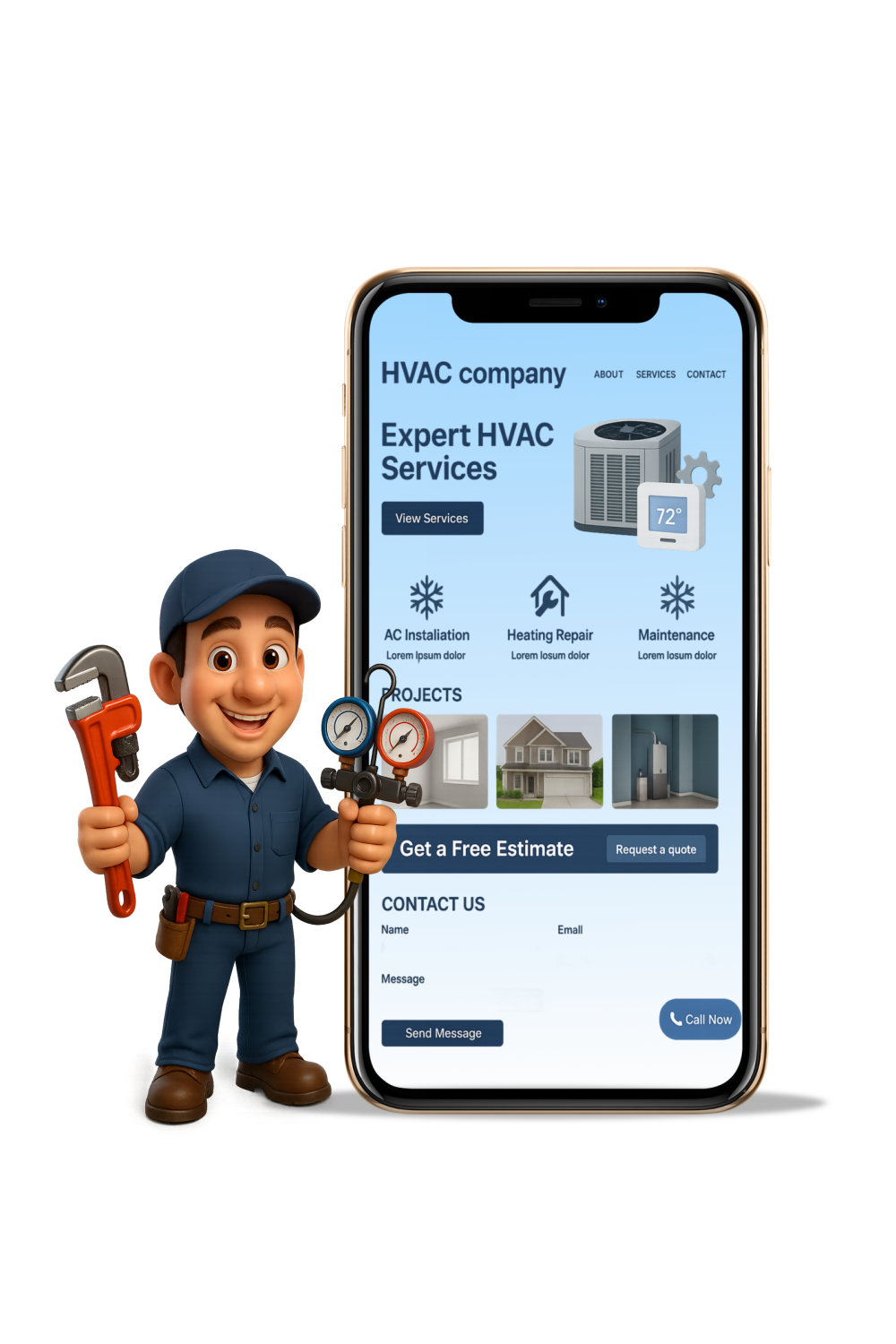 HVAC company website design with service details and contact options by NAS GraphicX Mississauga