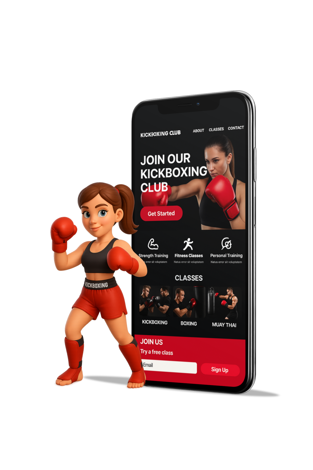 Kickboxing club website design with class signup and fitness programs by NAS GraphicX Mississauga