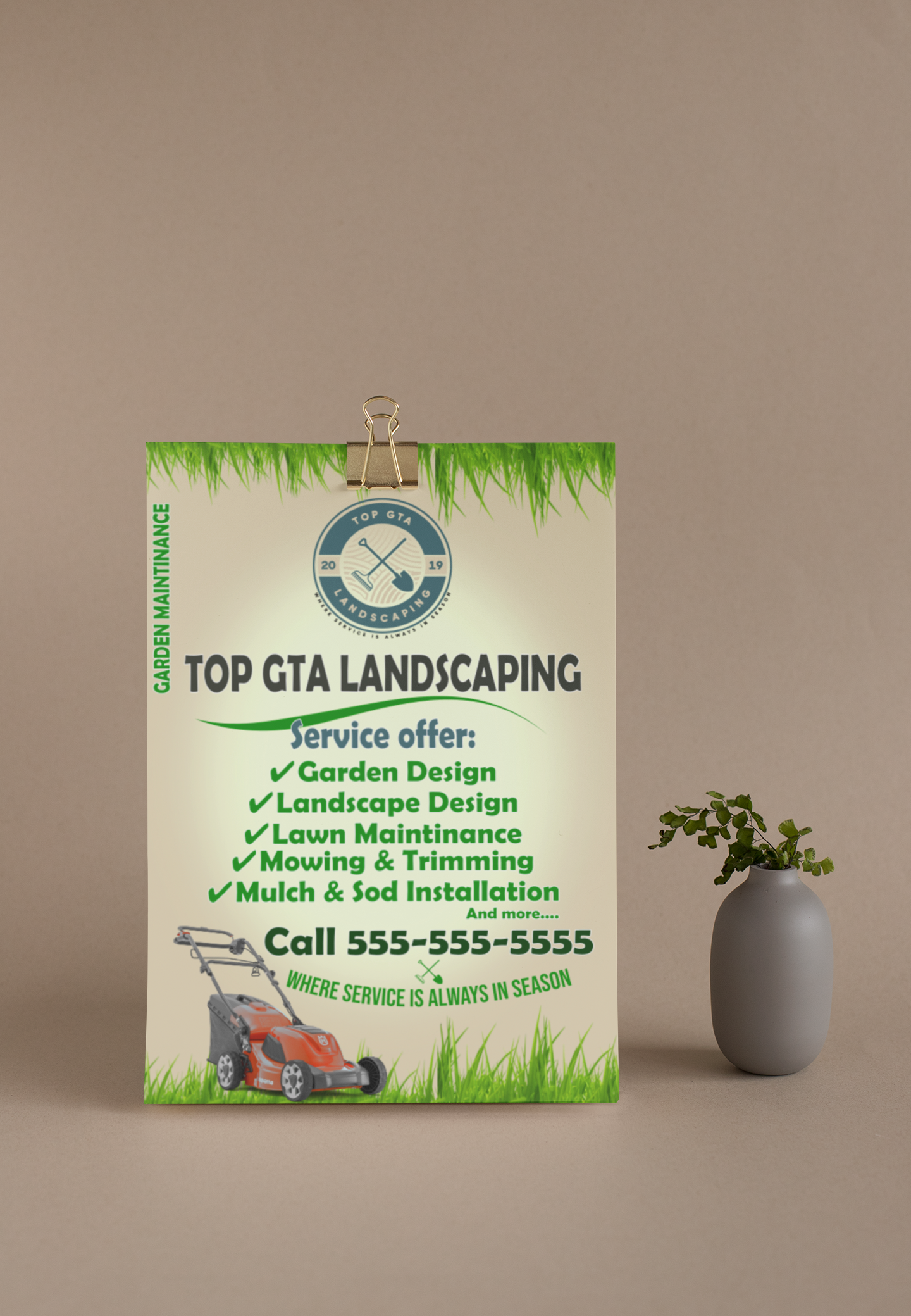 Landscaping services flyer design for GTA garden maintenance and lawn care by NAS GraphicX Studio