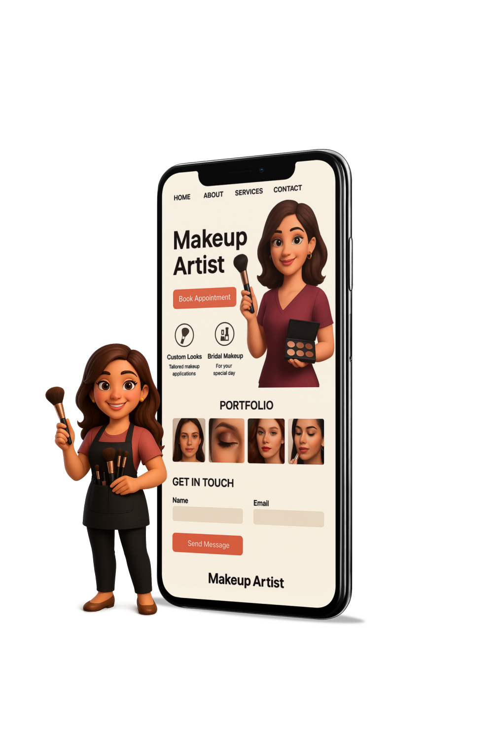 Makeup artist website design with mobile booking and portfolio layout by NAS GraphicX in Mississauga