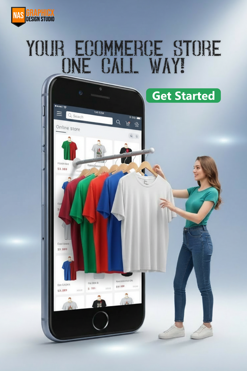 E-commerce website design showing online store products displayed on mobile