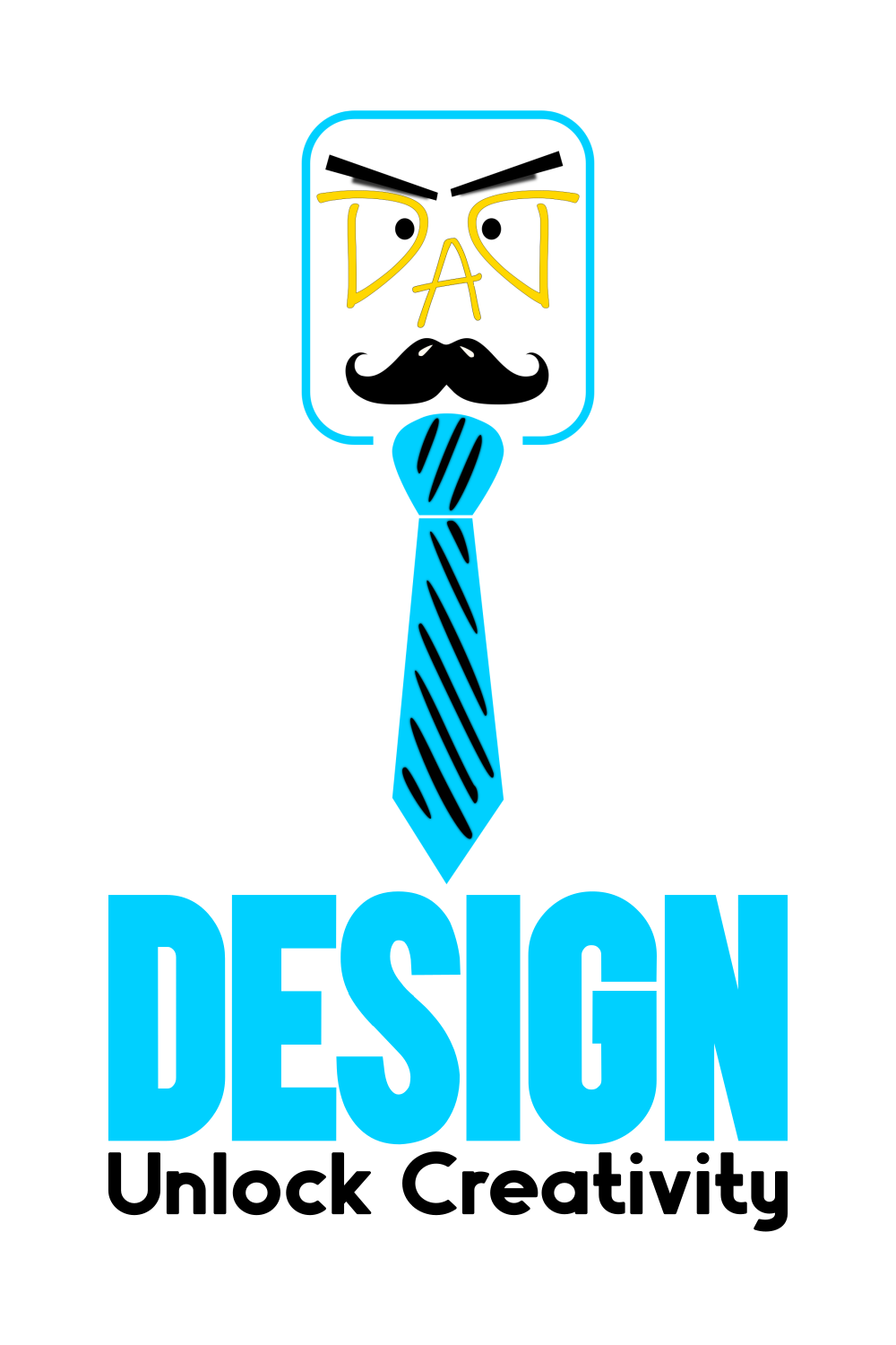Minimal face logo with tie above “DESIGN Unlock Creativity”